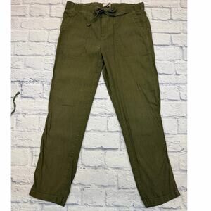 Loft Lou & Grey Linen Blend Lightweight Ankle Pants Dark Green Drawstring M J79